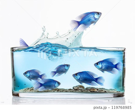 水槽から飛び出すブルーフィッシュ  水槽から飛び出すブルーフィッシュ  119768985