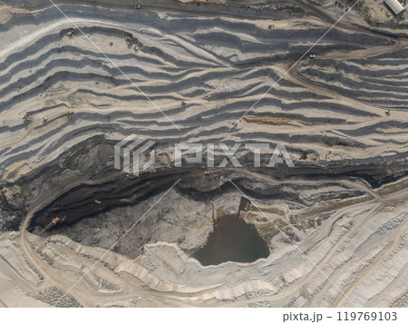Stepped serpentine roads for equipment in an open pit coal mine 119769103