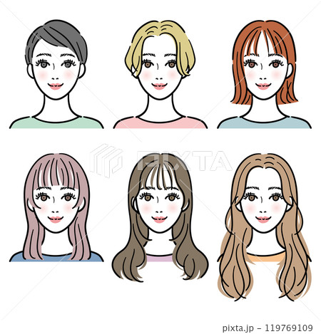 色々なヘアスタイルの女性セット 119769109