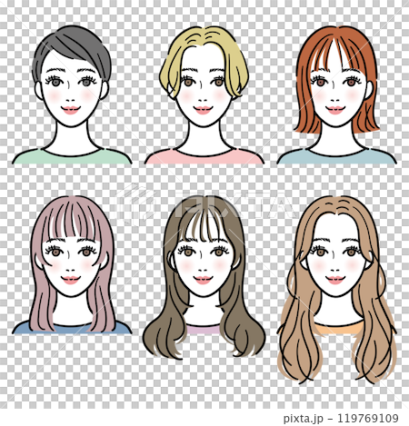 色々なヘアスタイルの女性セット 119769109