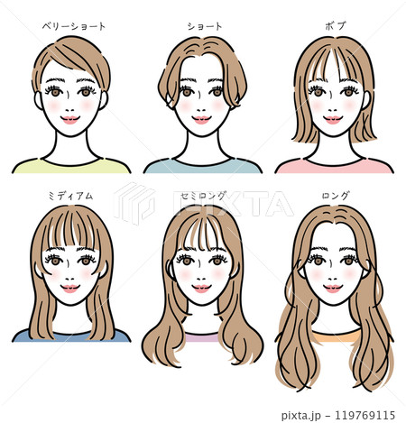 色々な髪の長さの女性セット（文字あり） 119769115