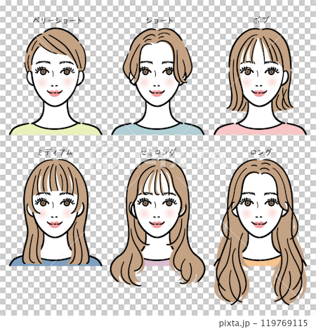 色々な髪の長さの女性セット（文字あり） 119769115