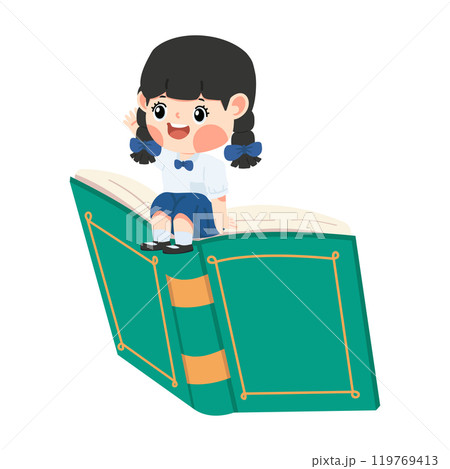 Girl Sitting on a Giant Book Girl Sitting on a Giant Book 119769413