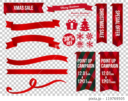 Christmas color ribbon coupon banner badge icon set - red Christmas color ribbon coupon banner badge icon set - red 119769505