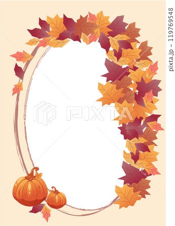 autumn frame in pastel autumn colours of leaves and pumpkins  119769548