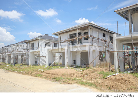 construction residential new house with prefabrication system in progress at building site construction residential new house with prefabrication system in progress at building site 119770468