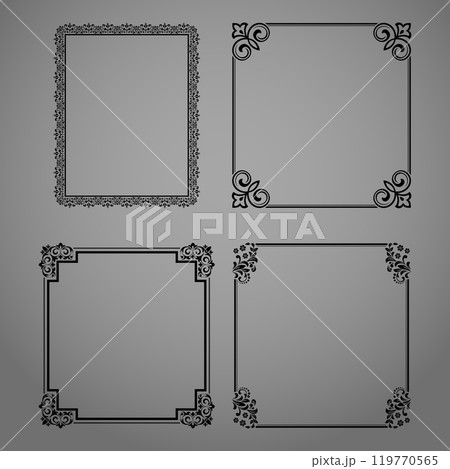 Set of decorative frames Elegant vector element for design in Eastern style, place for text. Floral black and gray borders. Lace illustration for invitations and greeting cards 119770565