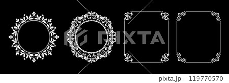 Set of decorative frames Elegant vector element for design in Eastern style, place for text. Floral black and white borders. Lace illustration for invitations and greeting cards. 119770570