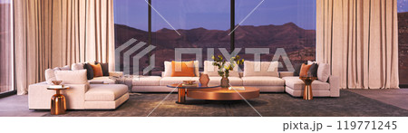 Experience a Modern Luxe Living Room with a breathtaking Mountain View enhancing its appeal, 3d rendering 119771245