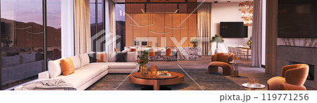 Modern Living Room that Combines Elegant Design with Scenic Views, 3d rendering 119771256