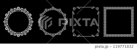 Set of decorative frames Elegant vector element for design in Eastern style, place for text. Floral black and white borders. Lace illustration for invitations and greeting cards. 119771832
