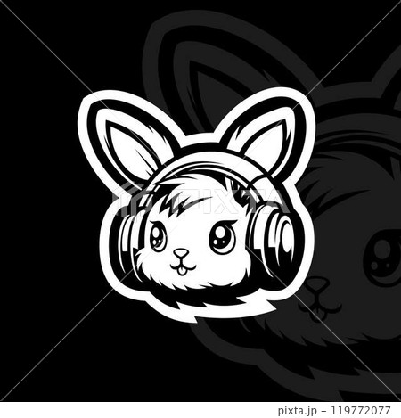 Cute rabbit with headphone mascot esport logo illustration 119772077