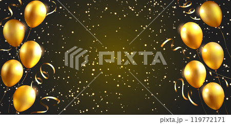 金色の風船とキラキラの背景 119772171