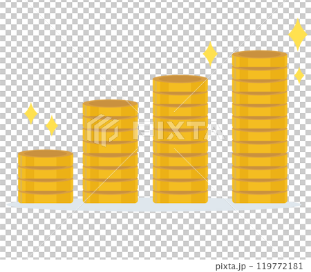 増えるお金。増加するお金のイラスト。お金が貯まる。ベクター	 119772181