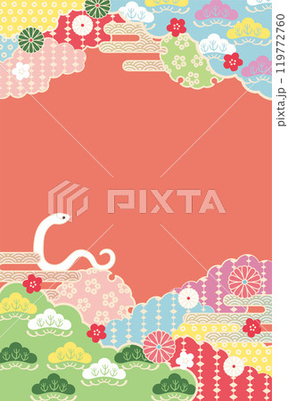 巳年-年賀状テンプレ-し6ベク 巳年-年賀状テンプレ-し6ベク 119772760