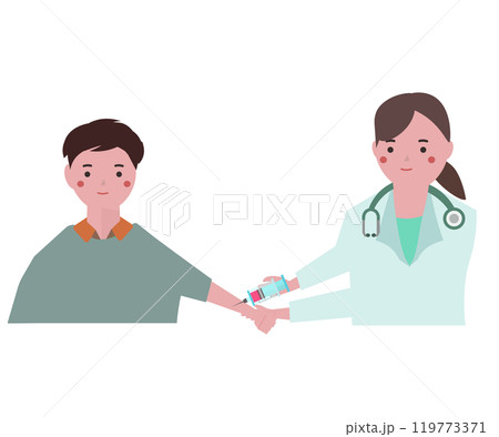 注射をするナースの男性と患者。ベクターイラスト	 119773371