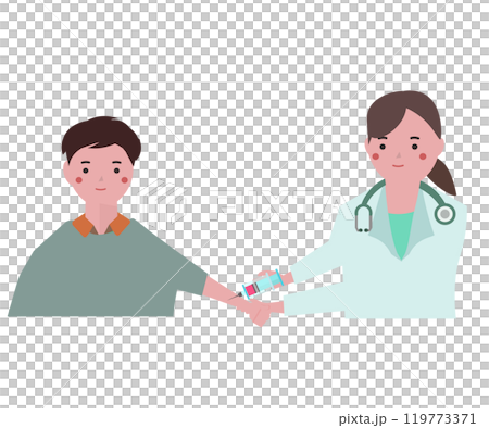 注射をするナースの男性と患者。ベクターイラスト	 119773371