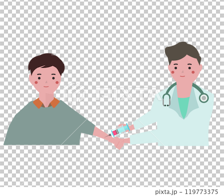 注射をするナースの男性と患者。ベクターイラスト 注射をするナースの男性と患者。ベクターイラスト 119773375