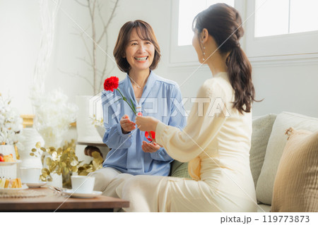 カフェで会話をする二人の女性 カフェで会話をする二人の女性 119773873