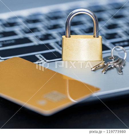 ナンバーレス クレジットカード と ノートパソコン と 鍵 【 セキュリティ の イメージ 】 ナンバーレス クレジットカード と ノートパソコン と 鍵 【 セキュリティ の イメージ 】 119773980
