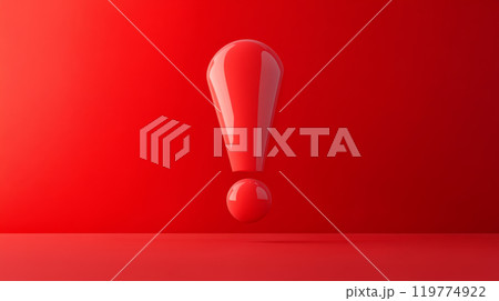 Bold 3D red exclamation mark, signifying importance or alert. 119774922