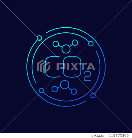 co2 molecules icon, carbon dioxide linear design 119775366