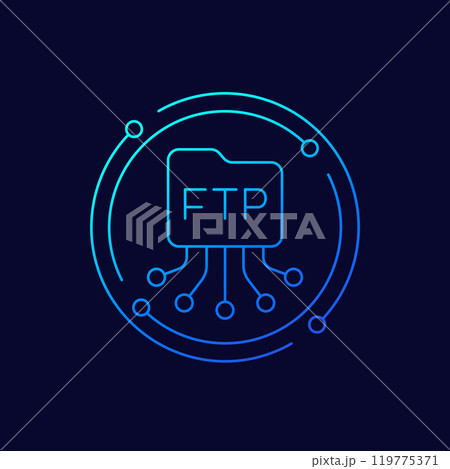FTP icon with a file folder, linear design FTP icon with a file folder, linear design 119775371