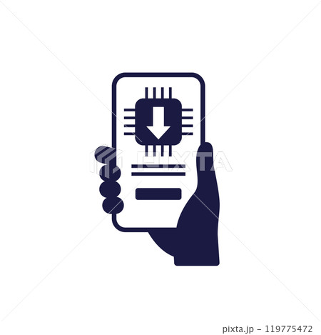 firmware update icon, smart phone in hand vector firmware update icon, smart phone in hand vector 119775472