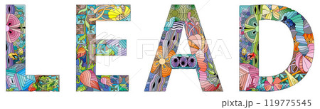 Word LEAD. It is a chemical element. Vector zentangle object for decoration Word LEAD. It is a chemical element. Vector zentangle object for decoration 119775545
