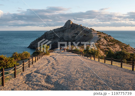 Cape Kapchik Crimean Peninsula, rocky beach to distance. 119775739