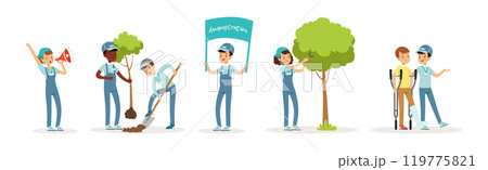 People Volunteer Character Engaged in Social Work Vector Set 119775821