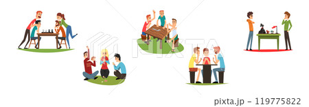 People Character Playing Board or Tabletop Game Vector Set 119775822