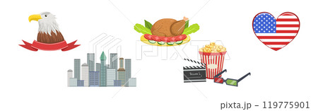 American Country Symbol and Object Colorful Vector Set 119775901