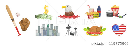 American Country Symbol and Object Colorful Vector Set 119775903