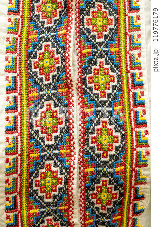 Ukrainian cross stitch. Vyshyvanka shirt. Embroidery Ukraine ornament. Ukrainian cross stitch. Vyshyvanka shirt. Embroidery Ukraine ornament. 119776179