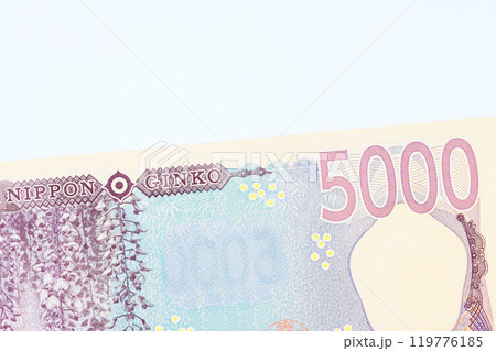 Japan Nippon Ginko national bank is set to issue 5000 yen new cash banknotes in 2024. rear view Japan Nippon Ginko national bank is set to issue 5000 yen new cash banknotes in 2024. rear view 119776185