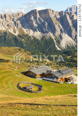 Seceda autumn valley landscape, Val Gardena, Italy 119776742