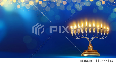 Hanukkah menorah with candles lit 119777143