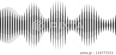 Experience captivating abstract audio waves, with peaks and valleys forming mesmerizing patterns representing sound frequencies 119777253