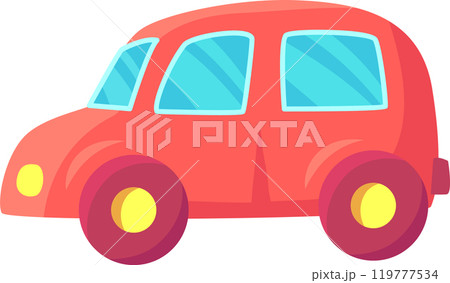 Cartoon red car driving to the right side, simple and colorful design, perfect for children projects, illustrations, animations, games and more 119777534