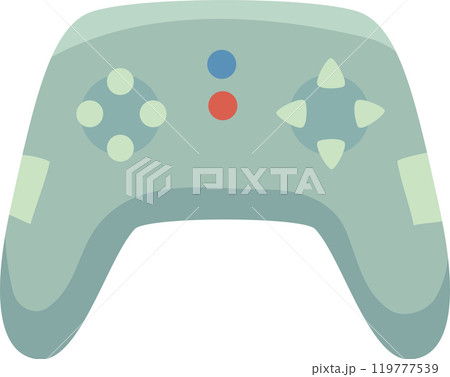Cartoon vector illustration of a green game controller with buttons, isolated on a white background. Perfect for representing gaming, entertainment, or leisure 119777539