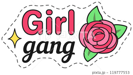 Embrace girl power with trendy girl gang design featuring bold lettering and delicate pink rose, ideal for fashion lovers making a statement. Perfect for any occasion 119777553
