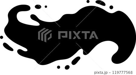 Black ink splashes on white background, creating abstract shape with space for text. Dynamic image captures fluid motion with modern twist. Monochrome color scheme adds simplicity and elegance 119777568