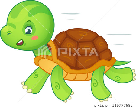 Determined cartoon turtle races happily, showing speed and energy. Symbolizing resilience and strength, it inspires with a positive attitude Determined cartoon turtle races happily, showing speed and energy. Symbolizing resilience and strength, it inspires with a positive attitude 119777686