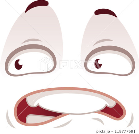Cartoon styled eyes and mouth are expressing an emotion of fear and panic, suitable for projects related to being afraid Cartoon styled eyes and mouth are expressing an emotion of fear and panic, suitable for projects related to being afraid 119777691