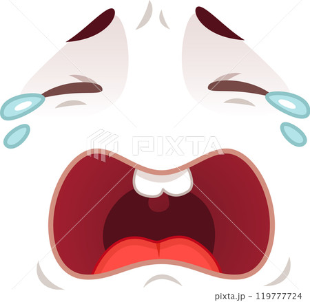 Cartoon face shows deep sadness, tears streaming down, mouth open in despair, embodying grief, sorrow, and pain Cartoon face shows deep sadness, tears streaming down, mouth open in despair, embodying grief, sorrow, and pain 119777724