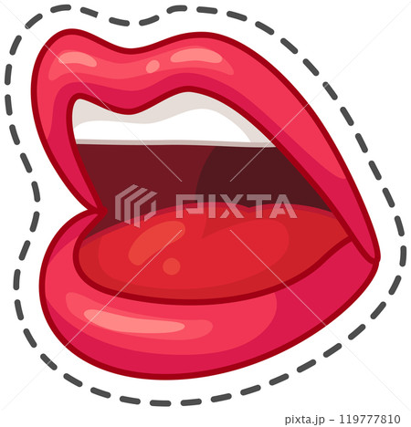 Playful image of glossy red lips framed with a black dashed line, hinting at exciting news or an important message. Perfect for beauty and communication themes Playful image of glossy red lips framed with a black dashed line, hinting at exciting news or an important message. Perfect for beauty and communication themes 119777810
