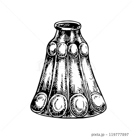 The inkwell is vintage. Vector black and white graphics. Hand-drawn illustration on a white background. An element of the design of postcards, flyers, posters. For stickers, banners and more. 119777897