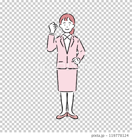 A woman in a suit that makes a guts pose 119778124