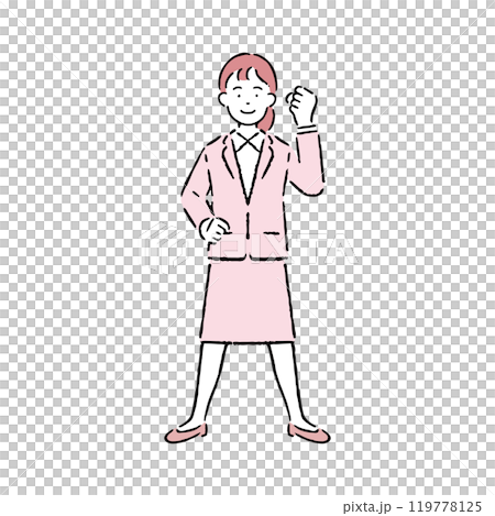 A woman in a suit that makes a guts pose 119778125